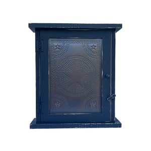 Handmade Distressed Wood Spice Cabinet – Burnished Copper Star, Rustic Farmhouse