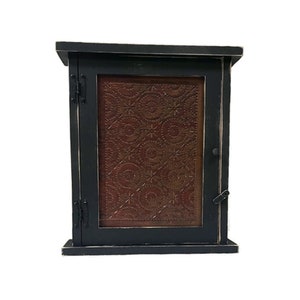 Handmade Rustic Wood Spice Cabinet – Punched Tin, Adjustable Shelves