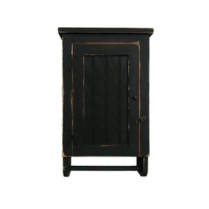 Black Distressed Beadboard Cabinet with Towel Bar - Farmhouse Kitchen Bath Storage