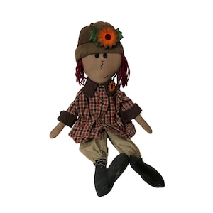 Haddie with Flower Hat and Jacket Stuffed Fabric Doll - Embroidered & Button Accents - Country Rustic Primitive Farmhouse Decor