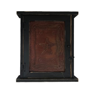 Rustic Distressed Wood Spice Cabinet – Punched Tin Star, Farmhouse Decor