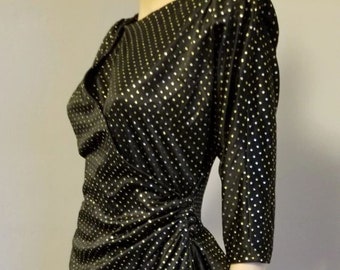 70s Vintage Joni Blair of California Black & Gold Wrap Dress - M