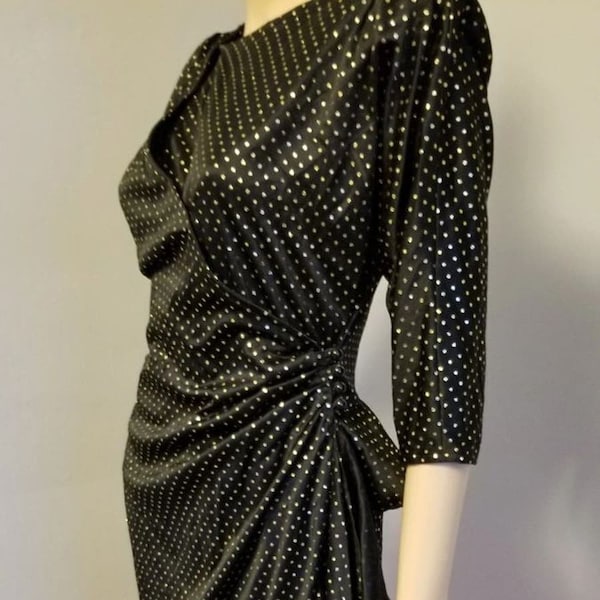 70s Vintage Joni Blair of California Black & Gold Wrap Dress - M