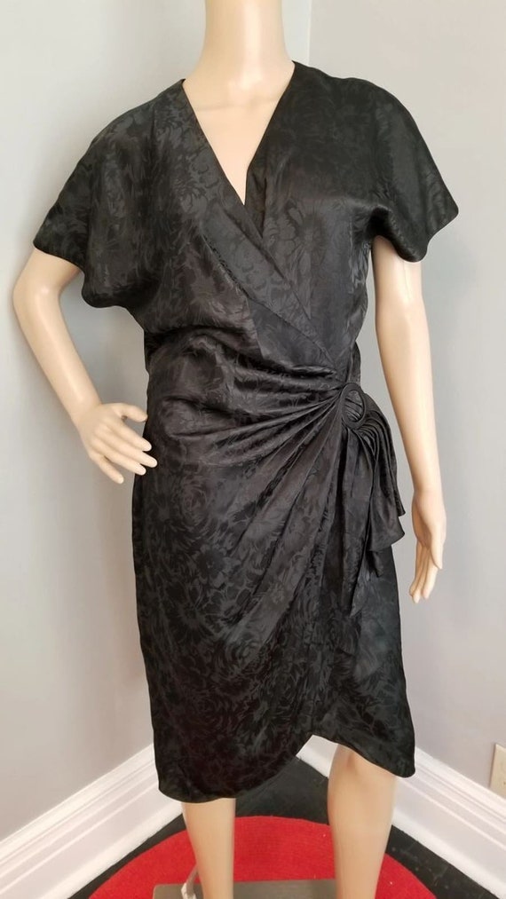 80s Vintage Pat Argenti Boutique Black Faux Wrap D