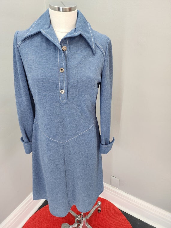 70s Vintage Adele Martin Heather Blue Dress. Dagg… - image 5