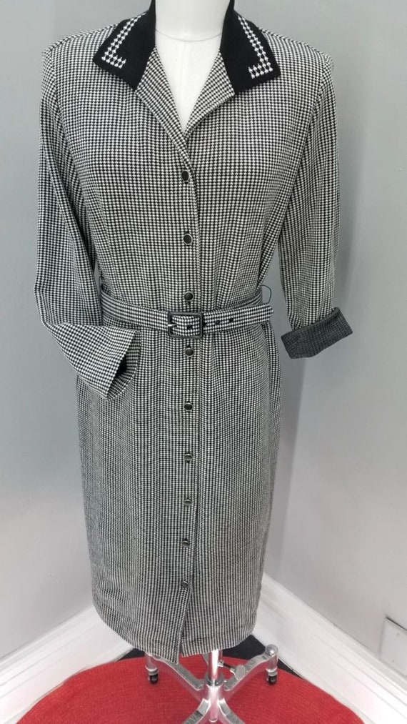 80s Vintage Classic Houndstooth Shift Dress w/belt