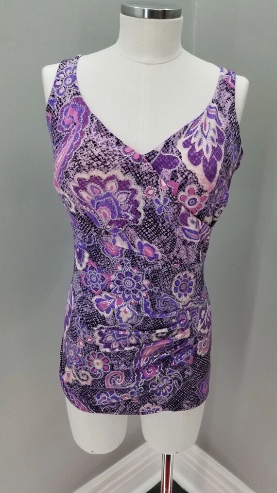 90s Vintage Maxine Purple Floral Swimsuit - L