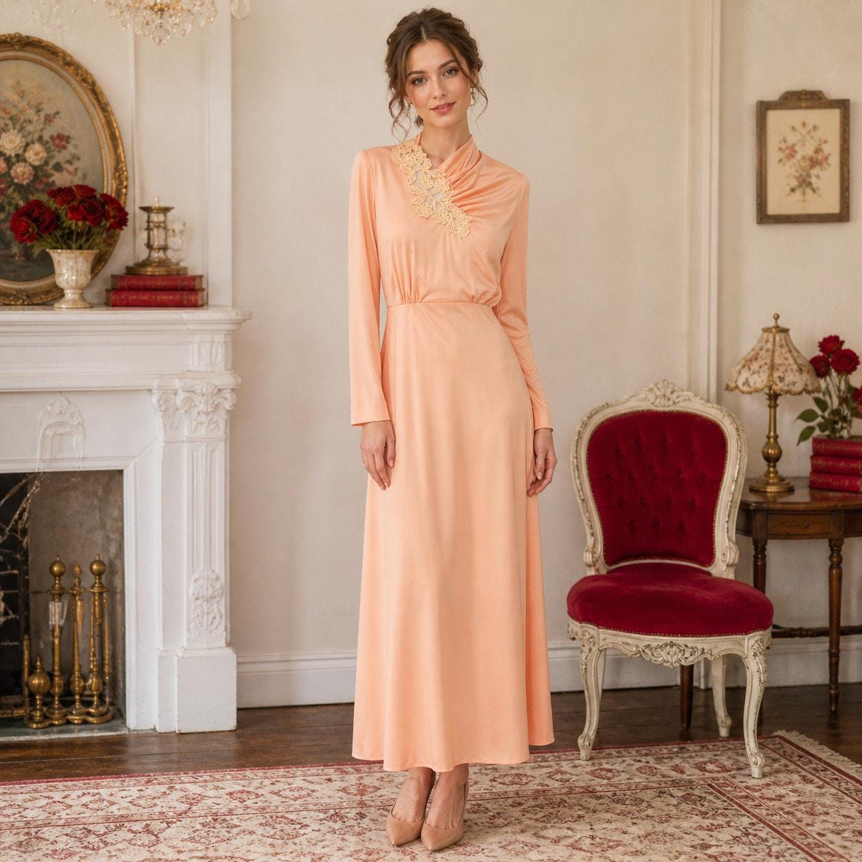 Fitted Peach Dress - Etsy