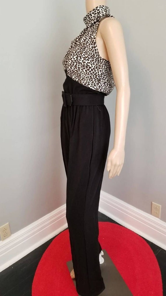 80s Leopard Print Sleeveless Mock Neck Jumpsuit -… - image 2