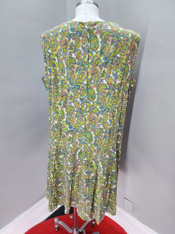 60s Vintage Handmade Drop Waist Mod Paisley Dress… - image 5