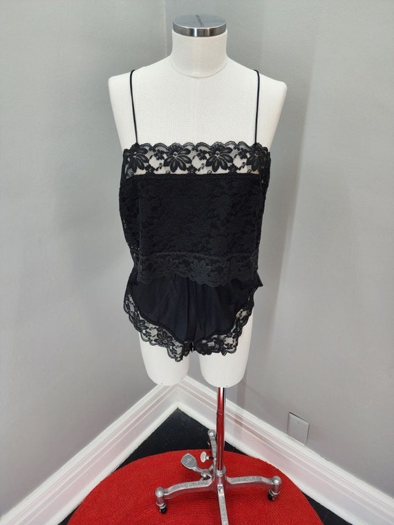 70s Vintage First Love Black Lacey Teddy - L