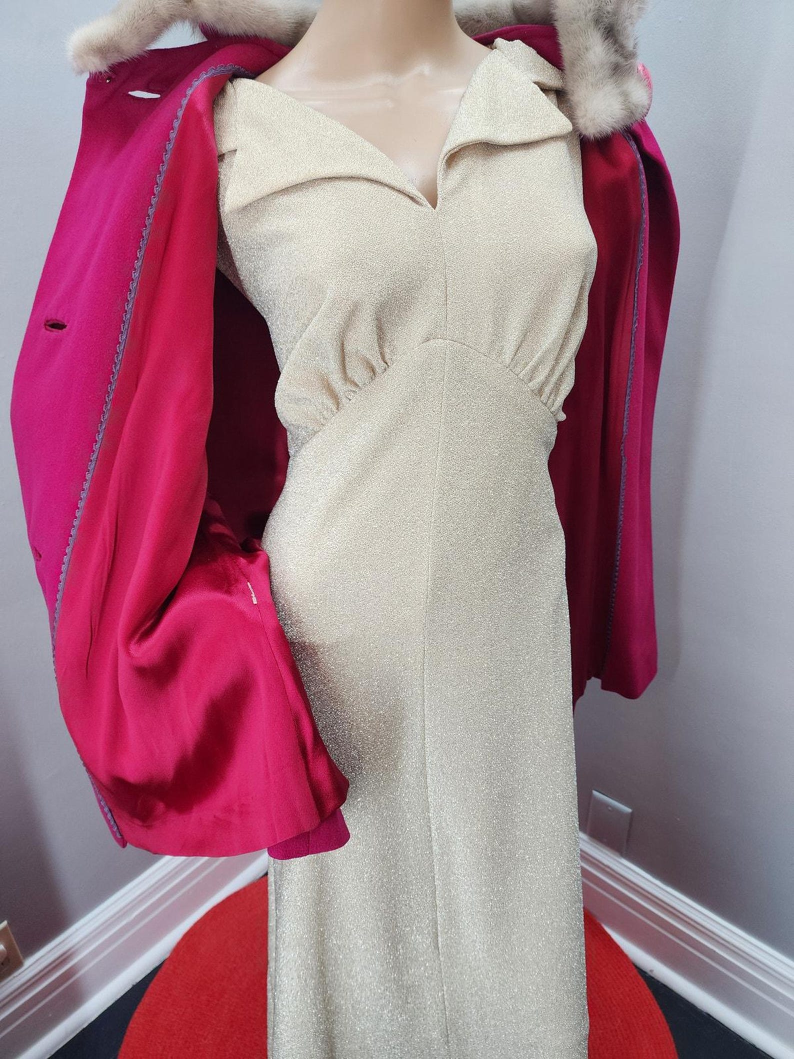 60s Vintage Raspberry Wool Cape / Coat With Fur Collar - L - Etsy