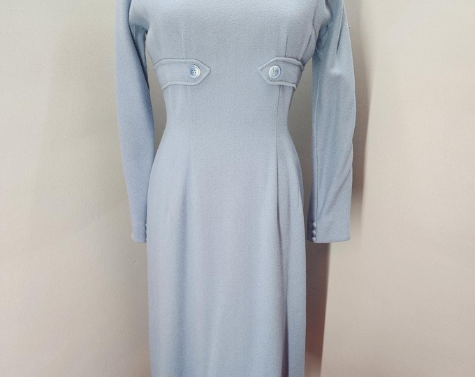 Featured listing image: 50s Vintage Jonathan Logan Baby Blue Wool Pencil Dress - M