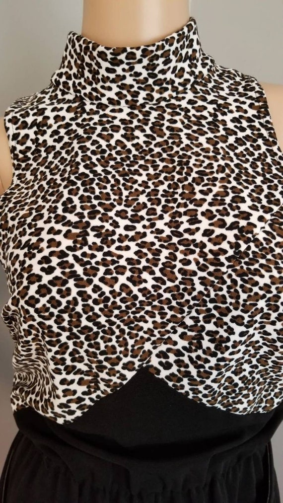 80s Leopard Print Sleeveless Mock Neck Jumpsuit -… - image 5