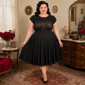 black lace 50s style dress 1950's Vintage SHEER Black Lace Dress / Black 50s COCKTAIL Dress / Size Small