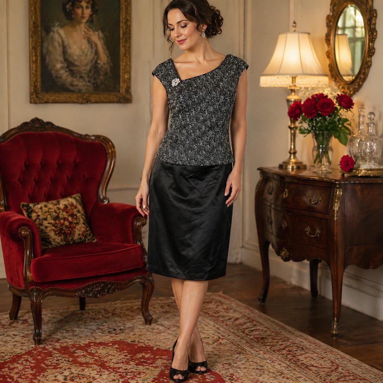 open lace back dress Vintage 70s Black Cocktail Dress main image 0