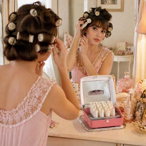 60s Cinderella Pink Electric Hair Roller Vintage Vanity Set Retro Beauty Tool Vintage Cinderella Electric Hair Roller Kit That Is Still  main image 4