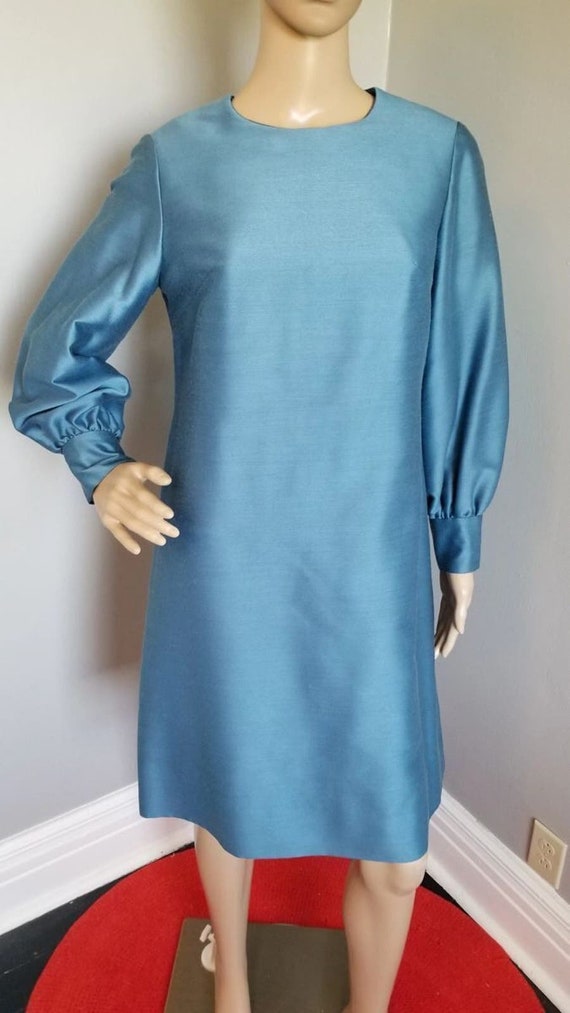 60s Vintage Blue Handmade Gorgeous Shift Dress - M