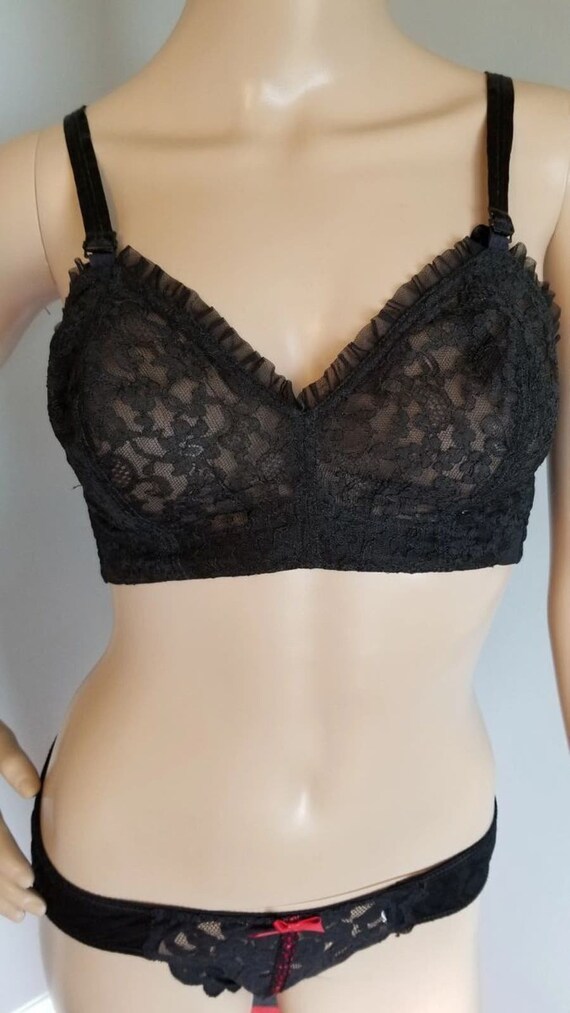 50s Vintage Black Lacy Bra, 32B