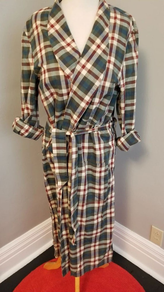 60s Vintage Men's Travelair Cotton Plaid Robe - M