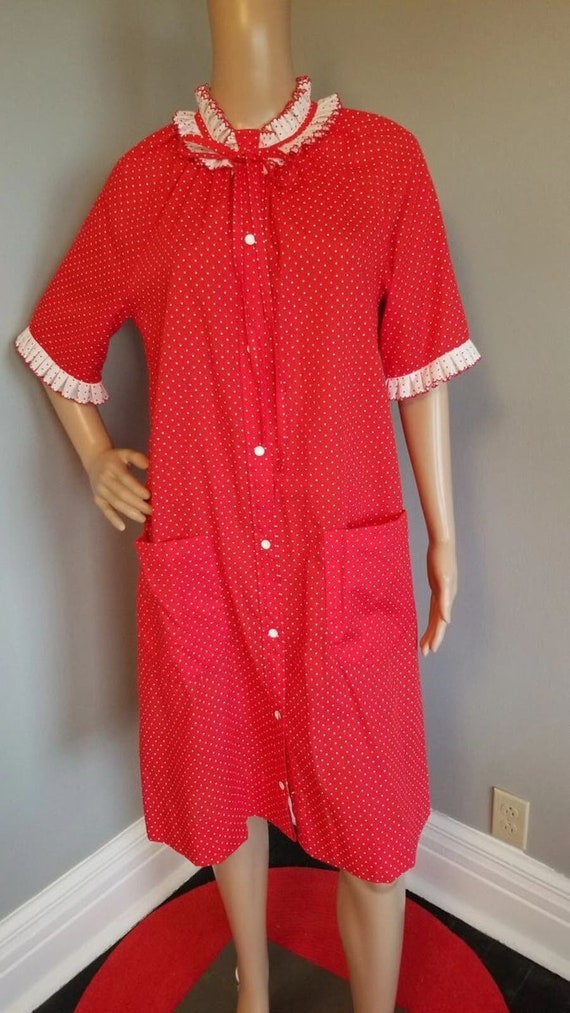 70s Vintage Models Coat in Sweet Red & White Polka