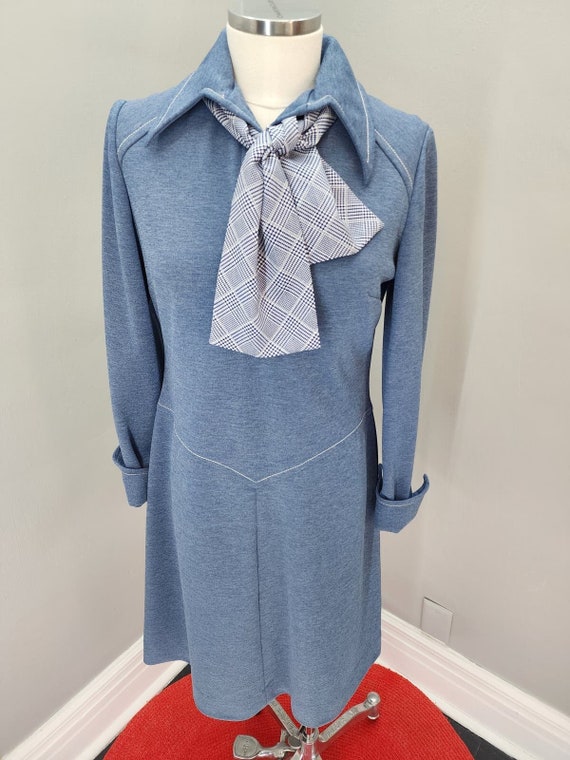 70s Vintage Adele Martin Heather Blue Dress. Dagg… - image 1