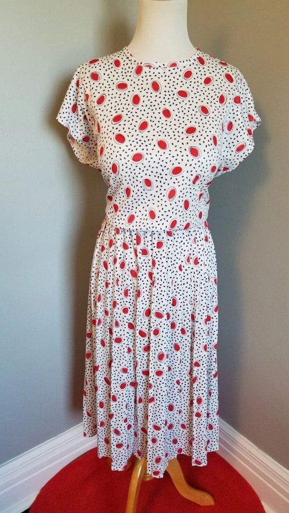 80s Vintage does 50s Atomic Dots Dress - L