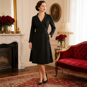 Black Long Sleeve Wool Dress - Etsy