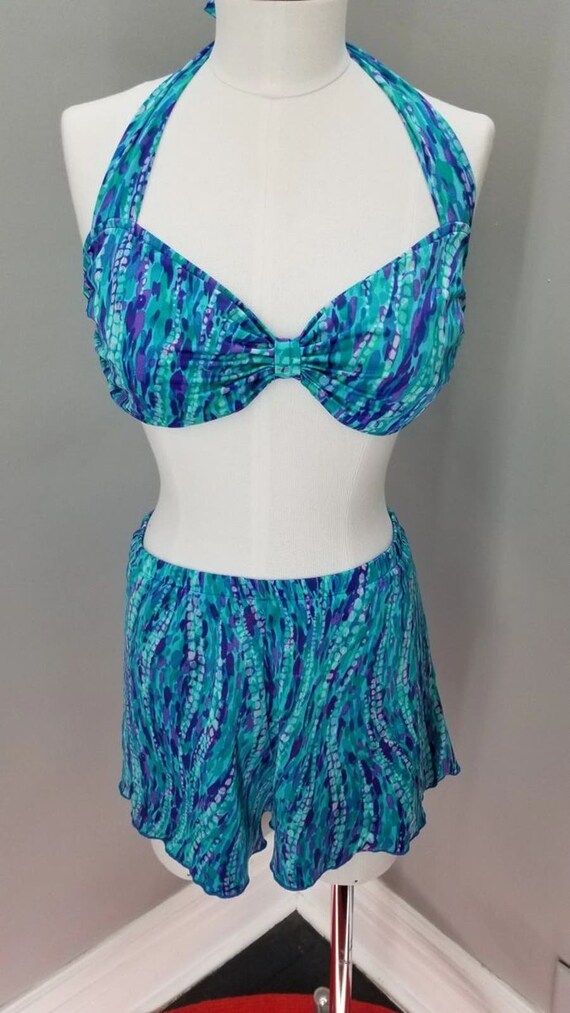 80s Vintage Jantzen Bluesy 2 Piece Swim Suit- L