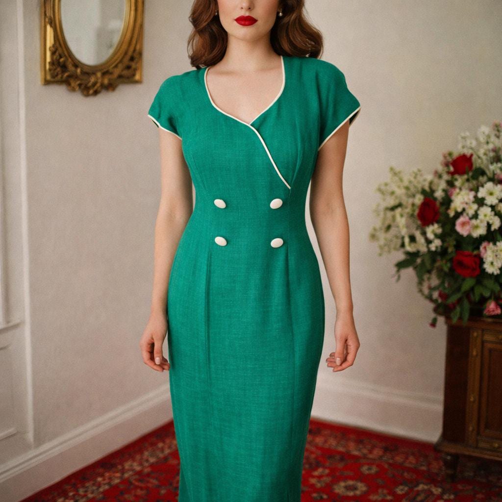 emerald green wiggle dress Ingenue Wiggle Dress in Vintage Green Rose Print main image 1