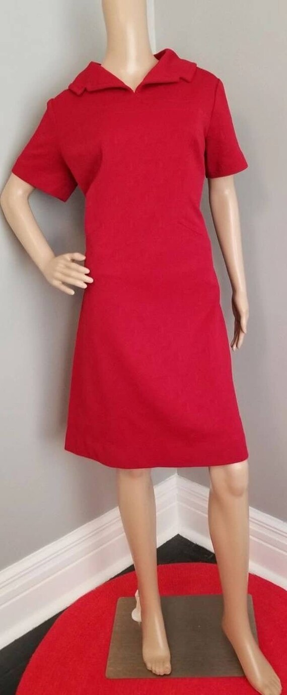 60s Classic Dark Red Textured Polyester Day Dress 