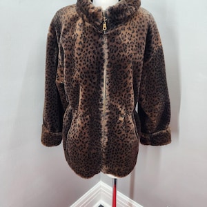 80s-Lorovi Brown and Black Cheetah Faux Fur Coat - PL