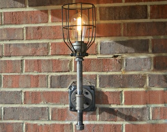 Pipe Light Sconce, Edison Bulb Included, Black Metal Lamp Fixture, Vintage, Steampunk, Industrial, Interior, Exterior, Indoor, Outdoor