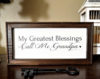 My Greatest Blessings Call Me Grandpa Sign, Canvas Stained Wood Framed Gift, Personalized Custom Grandchild Drawing, Rustic Gallery Wall Art