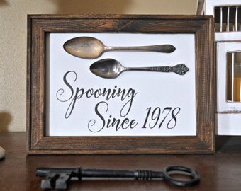 Spooning Since Sign, Personalized Custom Year Established, Wedding, Anniversary, Wood, Canvas, Real Spoons, Rustic Farmhouse Wooden Wall Art