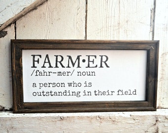 Farmer Sign, A Person Who Is Outstanding In Their Field, Farmhouse Wooden Sign, Framed Wood, Canvas Wall Decor, Definition, Dictionary Gift