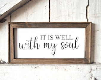 It Is Well With My Soul Wood Framed Canvas Sign, Country, Farmhouse Decor, Faith Wall Art, Bible Verse, Religious, Inspirational Hanging Art