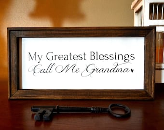 My Greatest Blessings Call Me Grandma Canvas Stained Wood Framed Sign Gift, Personalized Customized Childs Drawing, Rustic Gallery Wall Art