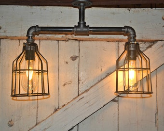 Industrial Black Pipe Ceiling Light - Edison LED Bulbs Included
