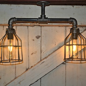 Industrial Black 2 Bulb Pipe Light