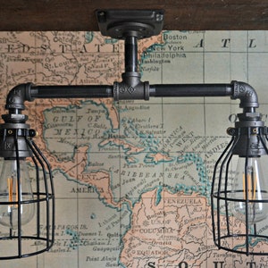 Industrial Black Pipe Double Cage Ceiling Light
