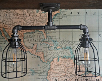 Industrial Black Pipe Double Cage Ceiling Light