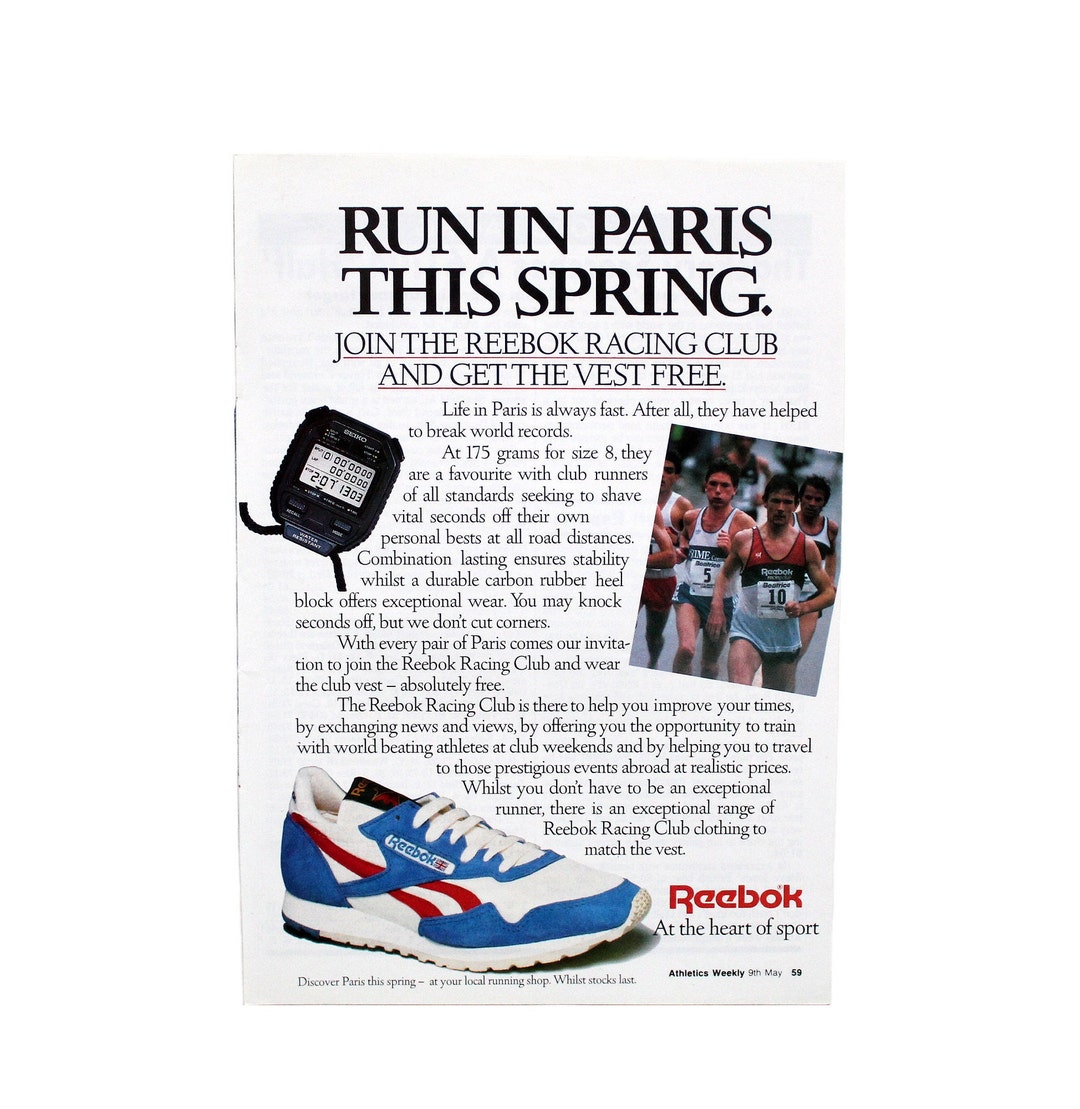 1986 Reebok Paris Running Sneakers Poster Print Ad / - Etsy