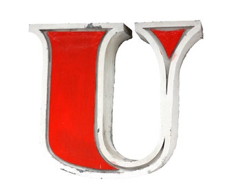 60s "U" or "n" Industrial vintage letter / Salvaged socialist advertising letter / Large channel volumetric decor letter / Romania