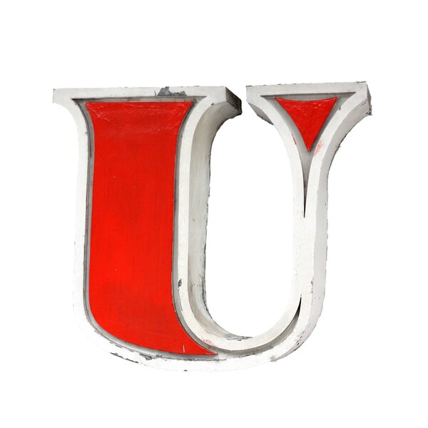 60s "U" or "n" Industrial vintage letter / Salvaged socialist advertising letter / Large channel volumetric decor letter / Romania