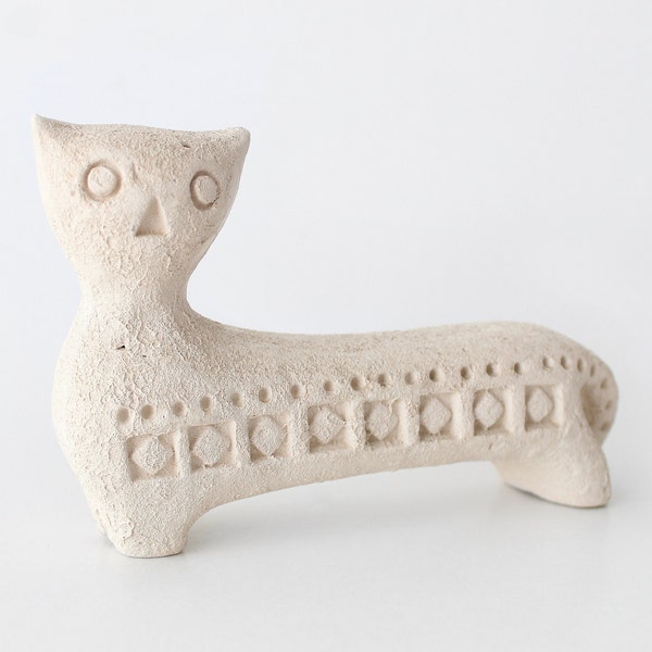 MCM 50s vintage Aldo Londi for Flavia Montelupo Bitossi cat sculpture figurine pottery ceramic unglazed / handmade in Italy