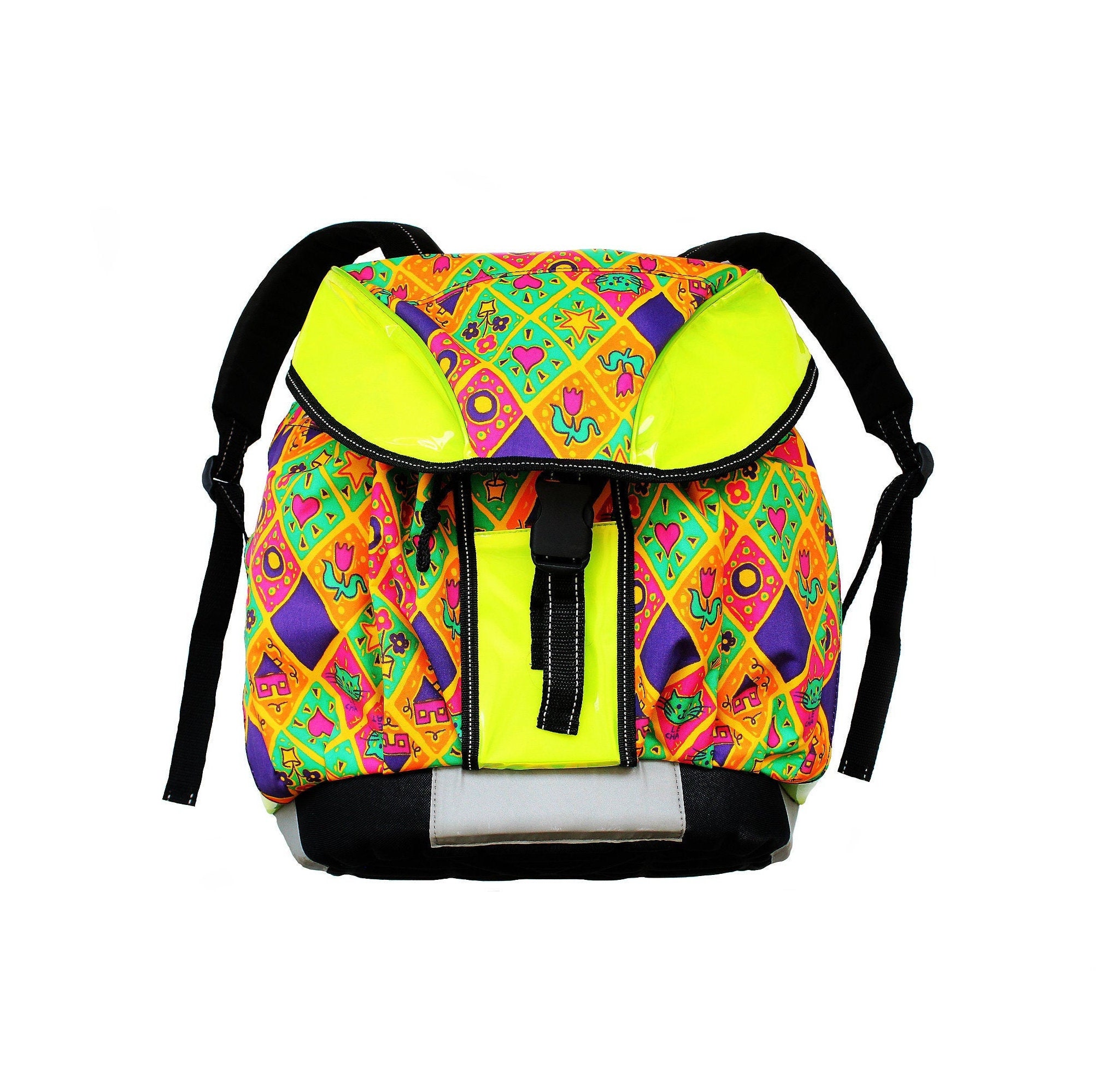 90s Le Chat Vintage Fluorescent Backpack Rad Neon Unisex Etsy