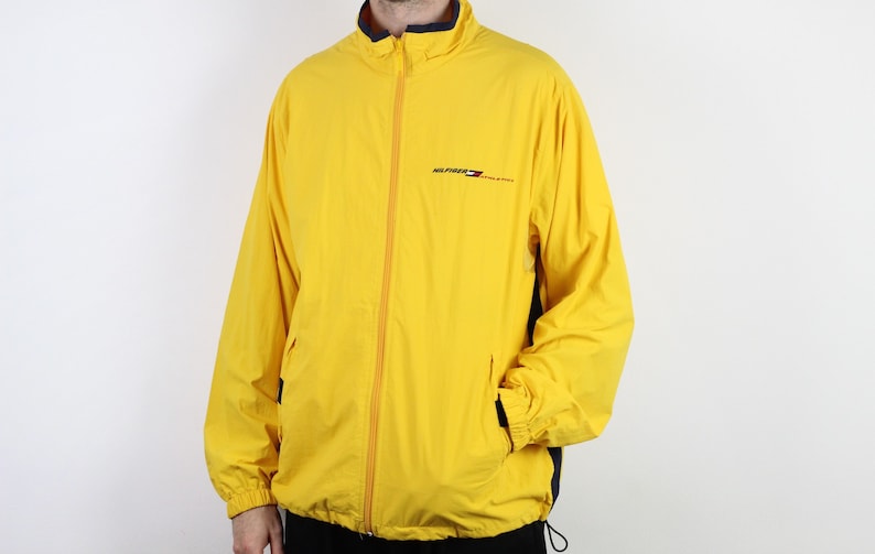 90s vintage Tommy Hilfiger Athletics lightweight jacket Rare Yellow rain windbreaker Rare light jacket made in Sri Lanka M