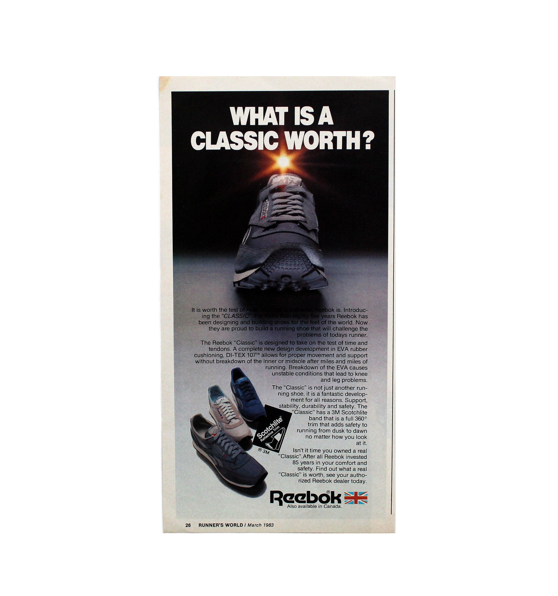 Vintage 1983 Reebok Classic 3M Sneakers Poster Print Ad / - Etsy