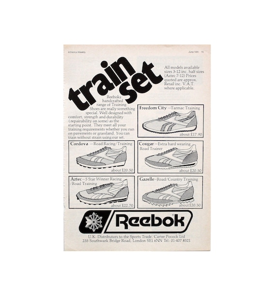 NieuwZeeland Bestuurbaar horizon Vintage 1970s Reebok Train Set Sneakers Poster Print Ad / OG - Etsy